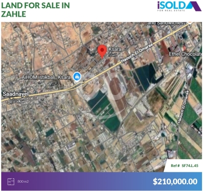 Lands for sale in Zahleh - 800 m2 Flat land 4sale in Ksara/Zahle - أرض للبيع في كساراSF74L45