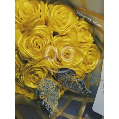 باقة زهور ساتان بنفسجية ملكية مع زينة ذهبية | Royal Purple Satin Flower Bouquet with Gold… — 3
