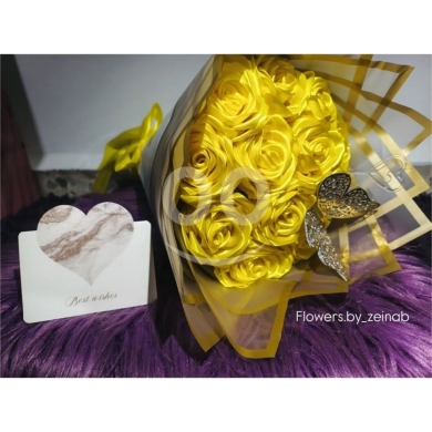 باقة زهور ساتان بنفسجية ملكية مع زينة ذهبية | Royal Purple Satin Flower Bouquet with Gold… — 2