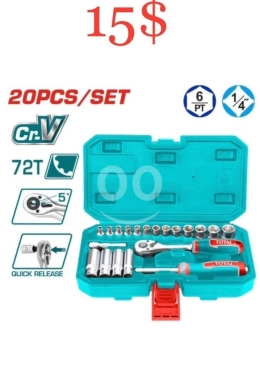 DIY Tools & Materials in Tripoli - TOTAL 20pcs 1/4" Socket Set (THT141201) - Professional Cr-V Mechanics Kit