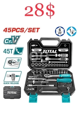DIY Tools & Materials in Tripoli - طقم حبات توتال 45 قطعة 1/4 بوصة (THT141451) - جودة صناعية كروم فانديوم