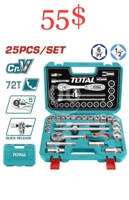 أدوات ومعدات منزلية في طرابلس - TOTAL 25pcs 1/2" Socket Set (THT121251) - Industrial Cr-V Mechanics Tool Kit