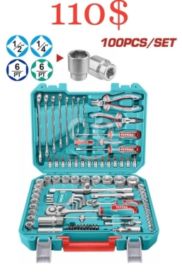 DIY Tools & Materials in Tripoli - TOTAL 100pcs 1/4" & 1/2" Multi-Tool Socket Set (THT1411001) - Complete Industrial Workshop Kit
