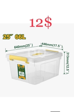 Heavy-Duty 66L Clear Plastic Storage Bin with Yellow Locking Latches (25-Inch)