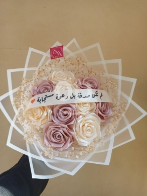 باقة زهور ساتان يدوية بألوان الباستيل الهادئة | Handmade Pastel Satin Flower Bouquet — 6