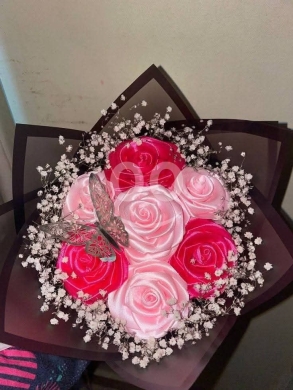 باقة زهور ساتان يدوية بألوان الباستيل الهادئة | Handmade Pastel Satin Flower Bouquet — 3