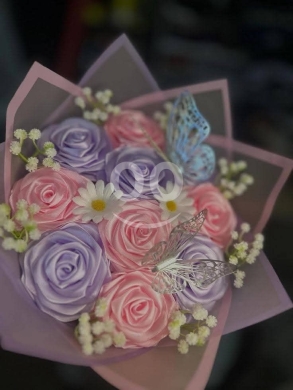 Other Goods in Taalabaya - باقة زهور ساتان يدوية بألوان الباستيل الهادئة | Handmade Pastel Satin Flower Bouquet