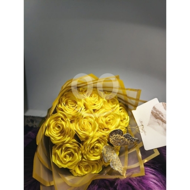 باقة زهور ساتان يدوية بألوان الباستيل الهادئة | Handmade Pastel Satin Flower Bouquet — 8