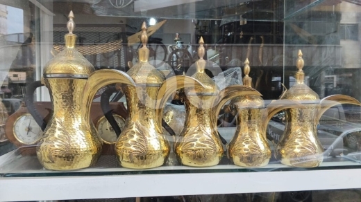 Antiques & Collectibles in Sour - Set of 5 Traditional Hand-Hammered Brass Dallah Coffee Pots | Lebanese Cedar Engraving | 100$