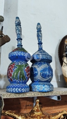 Antiques & Collectibles in Beirut City - Set of 2 Hand-Painted Wooden Mahbaj (Coffee Grinders) | Decorative Heritage Art | 27cm