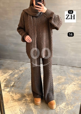 طقم شتوي صوف مضفر مع شال أنيق | Stylish Knitted Woolen Set with Matching Scarf — 3
