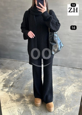 طقم شتوي صوف مضفر مع شال أنيق | Stylish Knitted Woolen Set with Matching Scarf — 5