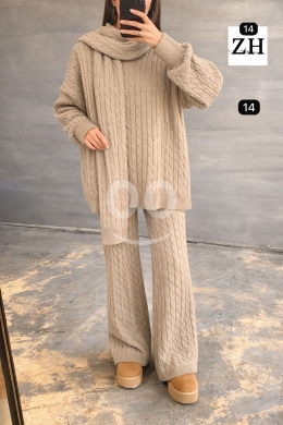 طقم شتوي صوف مضفر مع شال أنيق | Stylish Knitted Woolen Set with Matching Scarf — 7