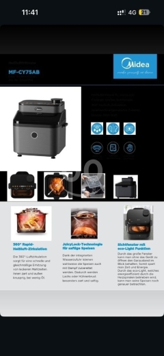 Midea Professional 7L Air Fryer | 360° Circulation | JuicyLock Technology | 100$
