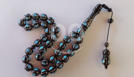 Antiques & Collectibles in Beirut City - مسباح يسر حجازي VIP مطعم بالفضة النقية ٩٩٩ | Red Sea Yusr Prayer Beads Silver Inlaid