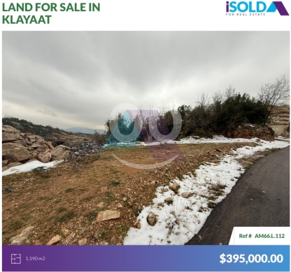 Lands for sale in Klayaat - 1190 m2 land+Mountain View 4sale in klayaat - ارض للبيع في القليعاتAM66L112