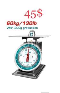 DIY Tools & Materials in Tripoli - ميزان طبلية ميكانيكي شديد التحمل 60 كجم - ماركة TOTAL بتصميم معدني قوي ودقة 200 جرام للاستخدام الشاق