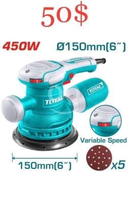 DIY Tools & Materials in Tripoli - Total 450W Random Orbit Sander - Professional Finish with Variable Speed for $50