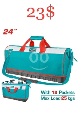 DIY Tools & Materials in Tripoli - حقيبة معدات توتال 24 بوصة بـ 18 جيب وقاعدة بلاستيك مقاومة للماء حمولة حتى 25 كجم (23$)