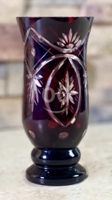 Antiques & Collectibles in Zahleh - Antique Bohemian Ruby Red Cut-to-Clear Crystal Vase | Hand-Cut Floral Design
