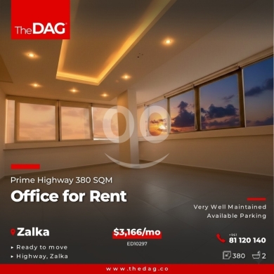 Commercials for rent in Zalka - Prime Highway 380 SQM Office for Rent in Zalka مكتب للايجار