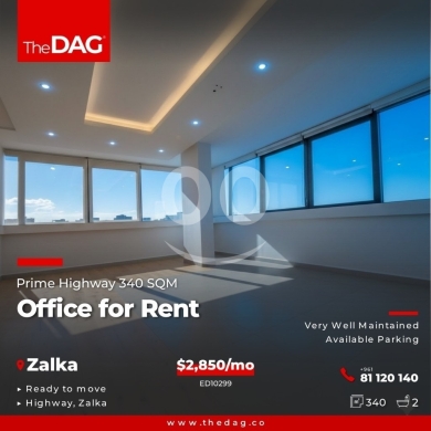Commercials for rent in Zalka - Prime Highway 340 SQM Office for Rent in Zalka مكتب للايجار