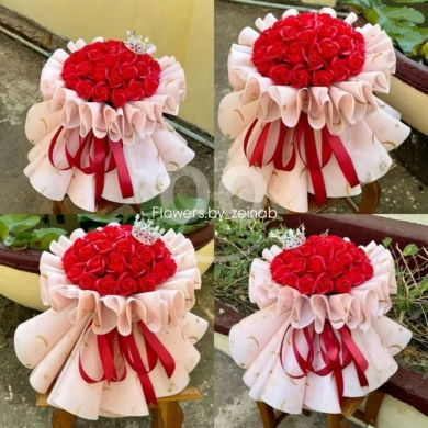 باقة ورد بتصميم فستان ملكي أنيق - أحمر وأبيض | Royal Dress Style Rose Bouquet - Red & Whi… — 2