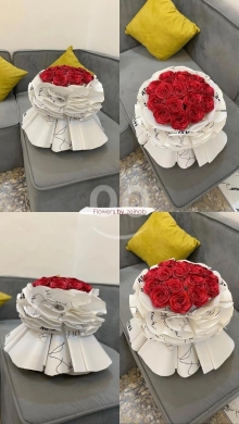 باقة ورد بتصميم فستان ملكي أنيق - أحمر وأبيض | Royal Dress Style Rose Bouquet - Red & Whi… — 4