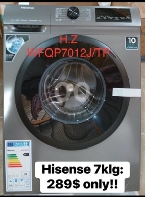 Kitchen appliances in Khalde - Hisense 7kg Front-Load Washing Machine - Steam & Inverter Technology - $289