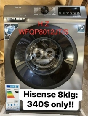 Kitchen appliances in Khalde - Hisense 8kg Front-Load Washing Machine - Steam & Inverter Tech - $340