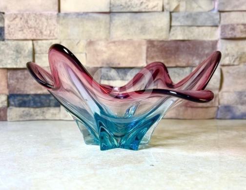 Antiques & Collectibles dans Zahleh - Vintage Murano Glass Starburst Bowl - Blue & Cranberry Art Glass