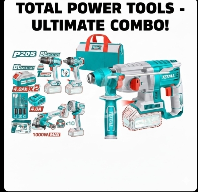 DIY Tools & Materials in Tripoli - TOTAL 20V Cordless 5-Tool Combo Kit - Brushless Rotary Hammer, Drill, Grinder & Impact Wrench Set