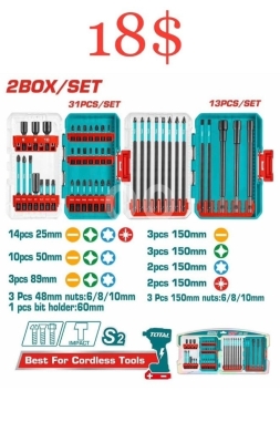 DIY Tools & Materials in Tripoli - TOTAL 44-Piece S2 Impact Bit & Nut Driver Set - Professional 2-Box Accessory Kit for Cordless Tools