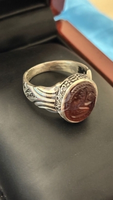 Antiques & Collectibles in Beirut City - Antique Sterling Silver Men&#039;s Ring with Oval Magenta Ruby-Style Stone - Handcrafted Artisan Jewelry