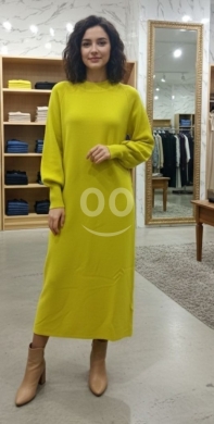 Clothes, Footwear & Accessories in Ferzol - Elegant Chartreuse Knit Maxi Sweater Dress - Cozy Long Sleeve Autumn Winter Ribbed Modest Fashion