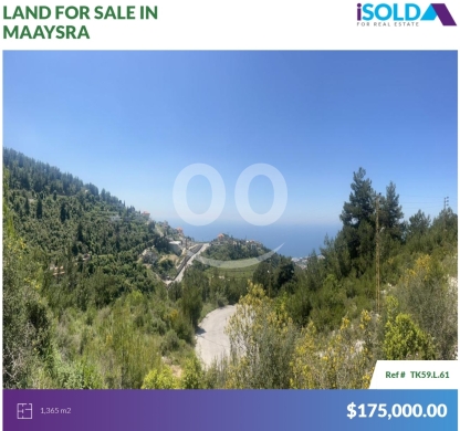 Lands for sale in Maaysra - 1365m2 land+sea view 4sale in Maaysra-Keserwan - ارض للبيع في المعيصرةTK59L61