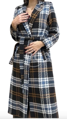 Clothes, Footwear & Accessories in Ferzol - Elegant Plaid Wool-Blend Belted Trench Coat - Stylish Blue and Brown Patterned Winter Outerwear