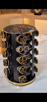 House Clearance in Beirut City - ستاند بهارات دوار فاخر 20 قطعة زجاجي بتصميم مرخم وأنيق | Luxury 20-Piece Rotating Glass Spice Rack