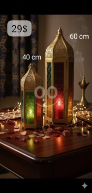 House Clearance in Beirut City - طقم فوانيس رمضان معدنية فاخرة قطعتين بتصميم إسلامي عتيق | Luxury 2-Piece Islamic Metal Ramadan