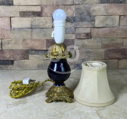 Petite Antique Rococo Revival Table Lamp with Blue Glass Body and Gilded Brass Base — 2