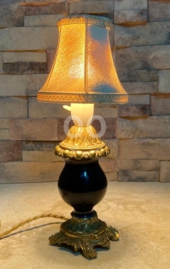 Petite Antique Rococo Revival Table Lamp with Blue Glass Body and Gilded Brass Base — 3