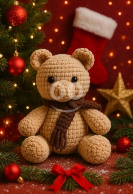 الملابس، الأحذية والزينة في حالات - دب كروشيه محشو مصنوع يدوياً بمقاس 30&times;25 سم | Handmade Crochet Teddy Bear Plush Toy 30x25cm