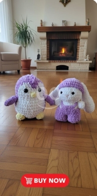 Vêtements, chaussures et accessoires dans Halate - طقم بطريق وأرنب كروشيه محشو مصنوع يدوياً بمقاس 25&times;25 سم | Handmade Crochet Penguin & Bunny Plush Set