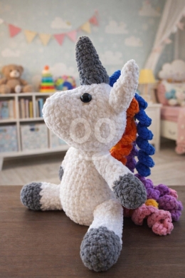 Vêtements, chaussures et accessoires dans Halate - وحيد قرن (يونيكورن) كروشيه محشو مصنوع يدوياً بمقاس 40&times;30 سم | Handmade Crochet Unicorn Plush Toy 40x