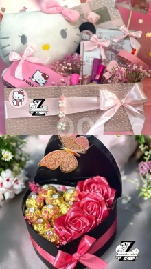 صندوق هدايا قلب مزدوج مع زهور وشوكولاتة | Double Heart Gift Box with Flowers and Chocolate — 2