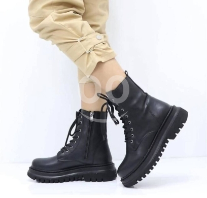 الملابس، الأحذية والزينة في أبو سمرا - حذاء رينجر جلد أسود طبيعي فخم برباط وسحاب | Luxury Black Natural Leather Combat Boots