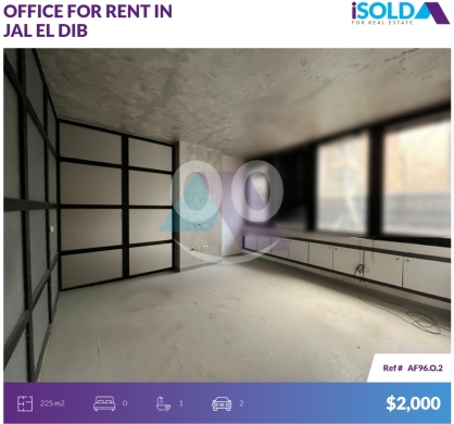 Commercials for rent in Jal el-Dib - 225m2 office with parking 4rent in Jal El Dib-مكتب للإيجار في جل الديبAF96O2