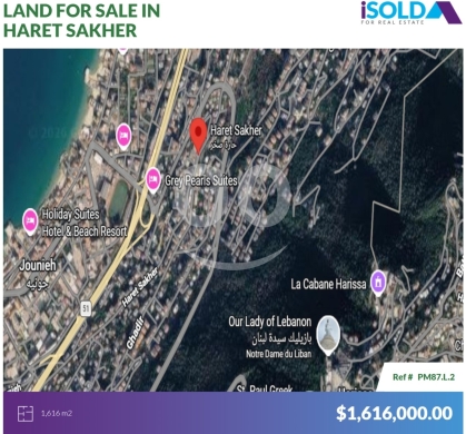 Lands for sale in Haret Sakhr - 1616m2 Prime Land+view 4sale in Haret Sakher - أرض للبيع في حارة صخرPM87L2