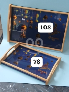 صينية تقديم رمضان كريم خشبية - تصميم إسلامي مميز لإفطار وسحور رمضان