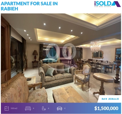 Apartments for sale in Rabieh - LUX 550m2 apartment+ sea view 4sale in Rabieh - شقة للبيع في الرابيةJO38A35